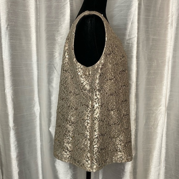 R&M Richards Women’s 14 Lacy Sequins Shimmery Gold Colored Lined Sleeveless Top - Picture 2 of 8